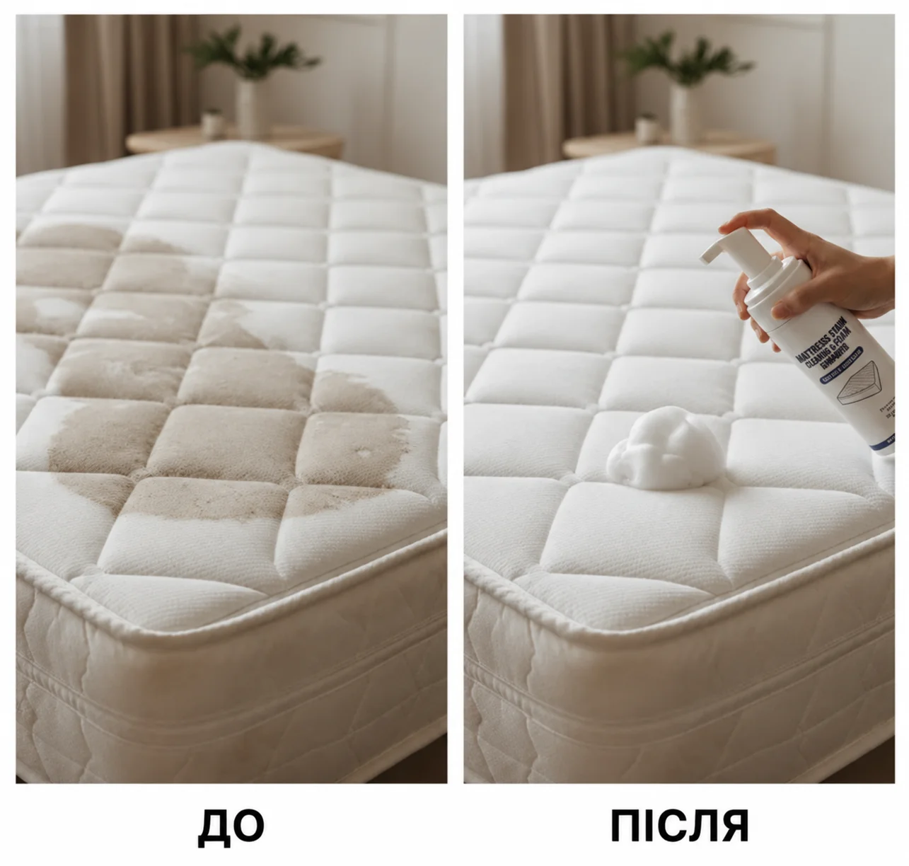Матрац до і після очищення